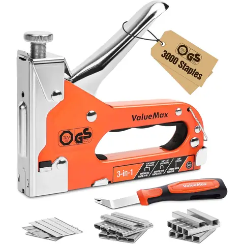 ValueMax Staple Gun 3 in 1, Heavy Duty Stapler with 3000 Staples (Type 140/28/8), TÜV GS Tested Professional Tackers, Adjustable Force Upholstery Staple Gun for Decoration, Carpentry, Crafts, DIY