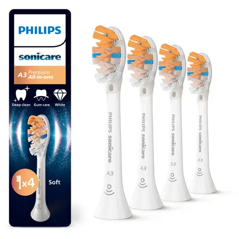 Philips Sonicare Premium All-in-One A3 – Opzetborstels voor Elektrische Tandenborstel – Wit – Verpakking van 4 - HX9094/87 