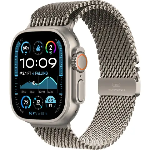 Apple Watch Ultra 2 - GPS + Cellular - 49mm - Natural Titanium Case w/ Natural Titanium Milanese Loop (Small)