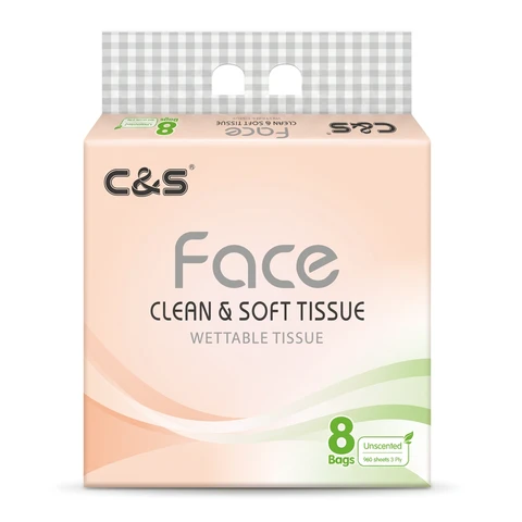 C&S Gezichtsdoekjes (Face Roze Zacht), 3-Laags, 960 Vellen (120 Vellen * 8 Verpakkingen), Huidvriendelijk, Stevig, Familieverpakking