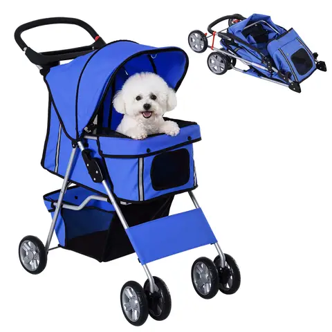 PawHut Pet Stroller for Small Miniature Dogs Cats Foldable Travel Carriage with Wheels Zipper Entry Cup Holder Storage Basket