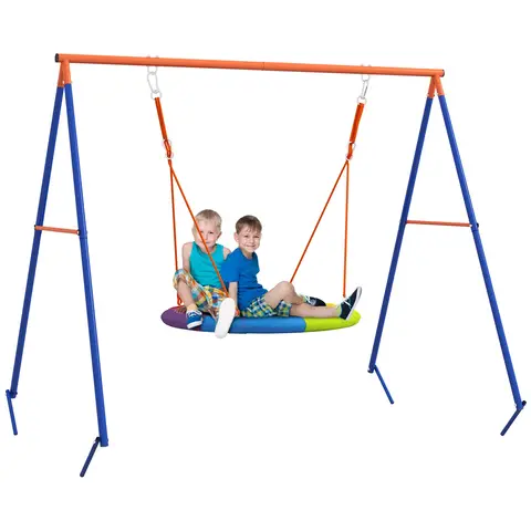 Outsunny Kids Swing Set, Garden Nest Swing with A-Frame Structure,for Outdoor Use - Multicoloured