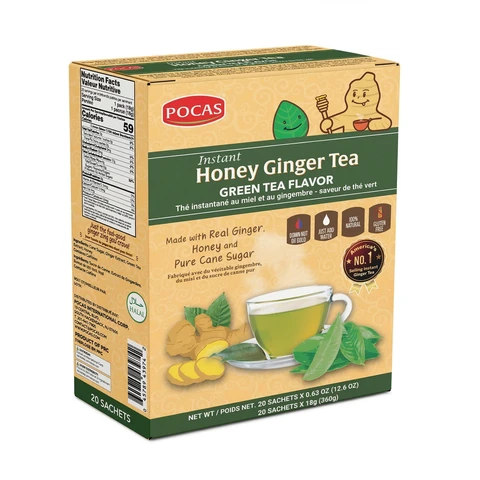 POCAS Honey & Ginger Green Tea, 20 Sachets x 18 g