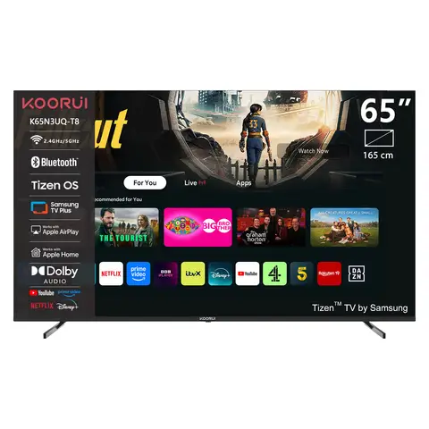 KOORUI K65N3UQ-T8, 65 Zoll, 4K QLED, TIZEN TV, Rahmenloses Design, Dynamischer Sound mit Dolby Audio, Hochwertiges Metall-Finish