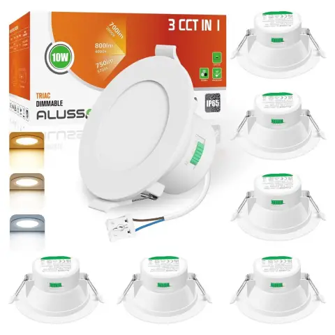 ALUSSO LED Einbaustrahler, IP65, dimmbar, 230 V, LED Spots, 10 W, Badezimmer-Einbauleuchten, Deckenstrahler, Warmweiß, Neutralweiß, Kaltweiß, Deckenstrahler für Bad, Küche, [Energieklasse D]