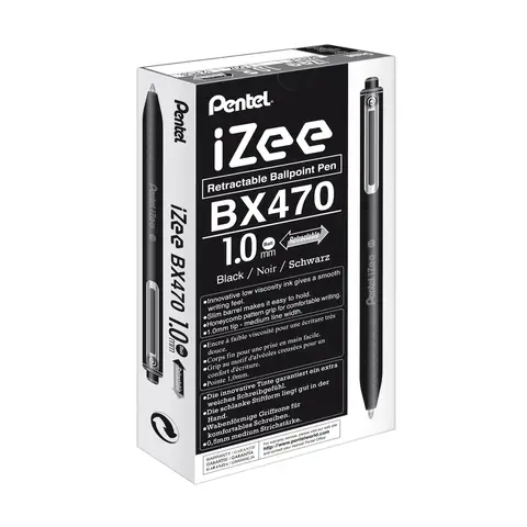 Pentel iZee Retractable Ballpoint 1.0mm Black Pack of 12