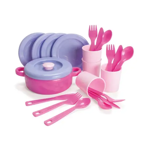 Dantoy Pink Plastic Pretend Play Dinner set in net 