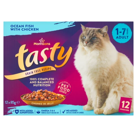 Morrisons Tasty Ocean Fish with  Chicken Chunks in Jelly 1-7 Years Adult 12 x 85g