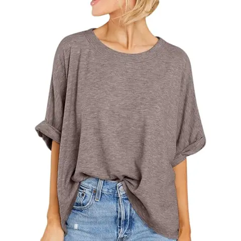 Women Oversized T-Shirt Summer Casual Short Sleeve Loose Tee Tops (lightbrown, M)
