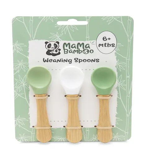 Mama Bamboo Bamboo and Silicone Weaning Spoons 6+ Months Green/White