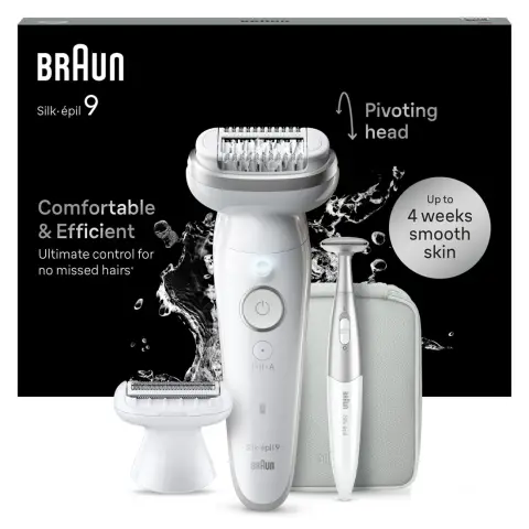 Braun Silk-épil 9, Epilator For Easy Hair Removal, Lasting Smooth Skin, 9-241, White/Silver
