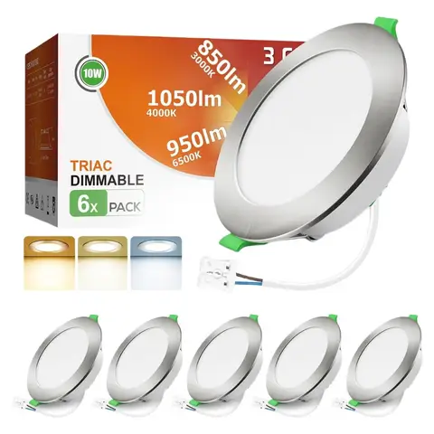 ALUSSO LED-Einbauspotleuchten 230 V, dimmbar, 10 W, 1050 lm, Flach, 3CCT (3000 K warmweiß/4000 K neutralweiß/6500 K kaltweiß), IP44, für Badezimmer/Küche/Wohnzimmer, gebürstet [Energieeffizienzklasse D]