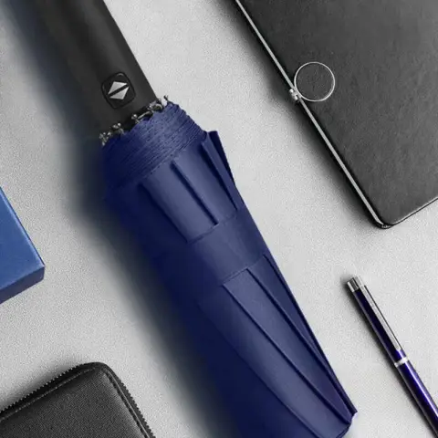 H.XUN Navy Blue Auto Open Umbrella with 24 Ribs