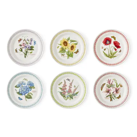 Portmeirion Botanic Garden Meadow Set Of 6 Large Dinner Plates -Assorted Designs