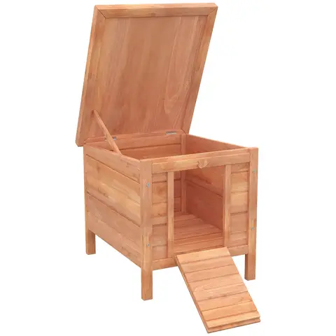 PawHut Wooden Rabbit Hutch Outdoor, Guinea Pig Hutch, Rabbit Hideaway, Cat House, Bunny Cage Small Animal House with Openable Roof, 51 x 42 x 43 cm, Natural