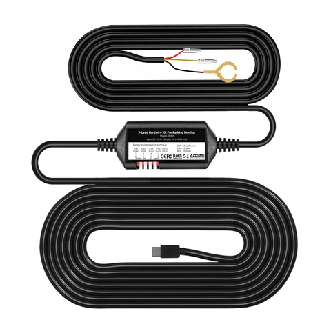 Azdome JYX05 Hardwire Kits, Type-C USB Hardwire Kit, 12V-24V to 5V/2.5A Hardwire Kit with Low Voltage Protection, 12ft Car Dashcam Charger, Power Cable for Dashcam