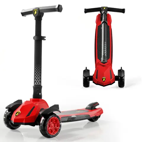 Neuleb Kick Scooter with Adjustable & Foldable Handlebar, Light Up & 3 Flashing Wheels, Extra Wide Deckplate, Ride on Scooter with Brake for Kids 3-10 Years Old