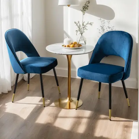 chairus Set of 2 Dining Chairs Velvet Kitchen Corner Chairs with Metal Legs, Blue