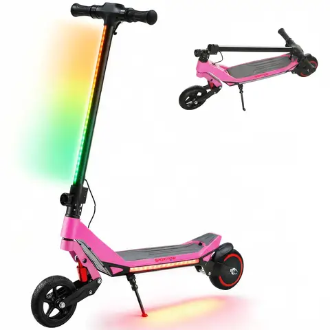 SPORTNOW Electric Scooter for Kids, Foldable Kids Scooter for Age 6-14 with LED Display, RGB lights, Up to 16km/h Pink