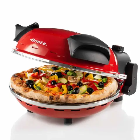 Ariete Pizza Oven - 1200W Vermogen - Bakt Één 32cm Pizza - Instelbare Timer - Max 400 Graden - Rood