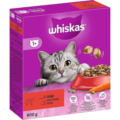 WHISKAS Katzenfutter für Erwachsene Rindfleisch-Geschmack 800g