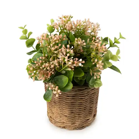 Candlelight Artificial Babysbreath & Eucalyptus in Wicker Basket 20.3cm