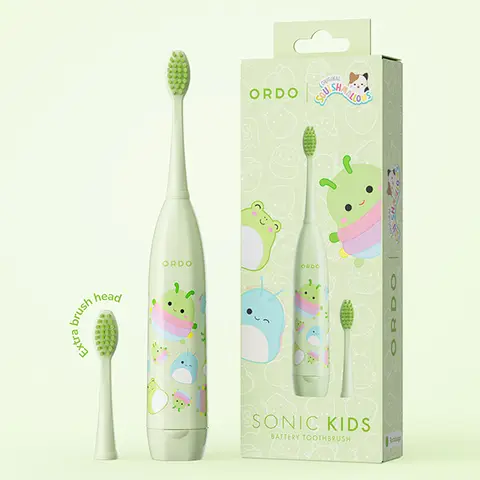 Ordo Squishmallows Kids Battery Powered Toothbrush, Soft Bristles, Extra Brush Head, Ages 4+, Battery Included, Rutabaga