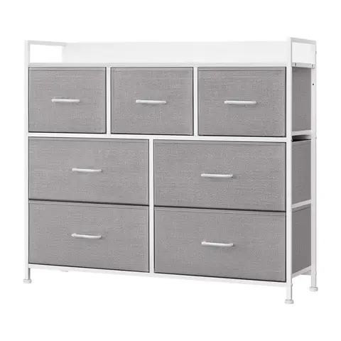 Ochama x SONGMICS Chest of Drawers, Dresser, Bedroom Furniture, Metal Frame, 7 Drawers, Modern, Dove Grey and Cloud White