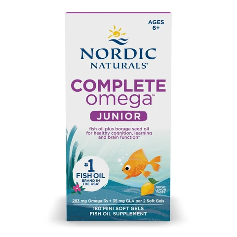 Nordic Naturals Complete Omega Junior for Kids Heart & Brain Support 283mg Lemon Softgels Flavour - 180 Mini Softgels