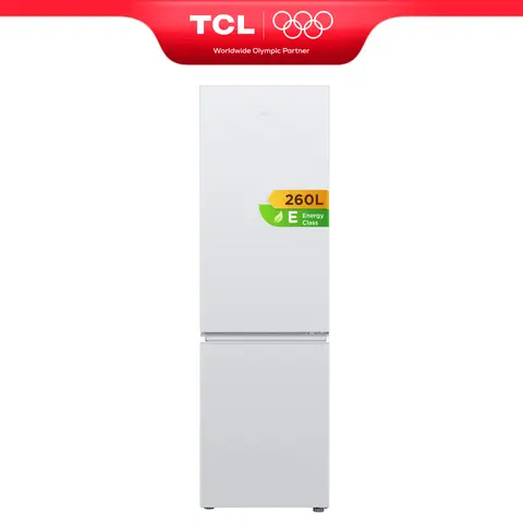 TCL RF338BWE0DE Kühl-Gefrierkombination, Kühlkapazität 187 l, Gefrierkapazität 73 l, 55 cm kompakte Größe, Frischzone, Umstellbare Tür, Verstellbare Standfüße [Energieeffizienzklasse E]