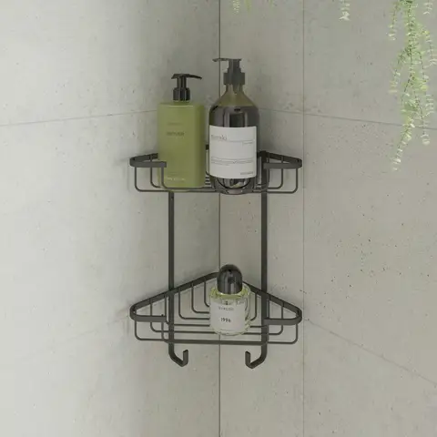 Croydex Slimline Two Tier Corner Shower Caddy - Matte Black