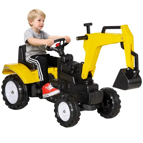 HOMCOM Kids Ride on Digger Pedal Go Kart Pretend Play Construction No Power Truck with Horn for 3 - 6 Years, Yellow