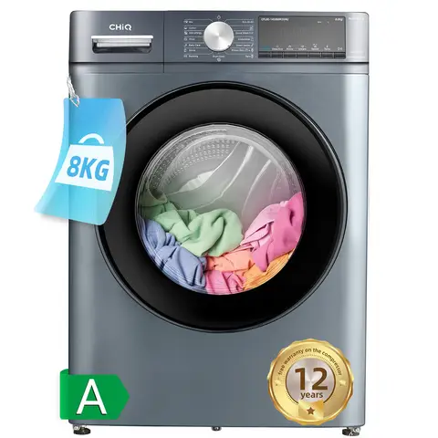 CHiQ Lave-linge frontal 8kg, Gris, Classe énergétique A, Tambur extra-large 530mm, 1400 tr/min, Programme vapeur, Nettoyage intelligent 1-Touch CFL80-14586IM3XA 