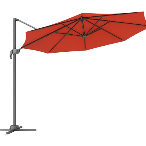 Outsunny 3 x 3(m) Cantilever Parasol with Cross Base, Garden Umbrella with 360° Rotation, Crank Handle and Tilt for Outdoor, Patio, Orange