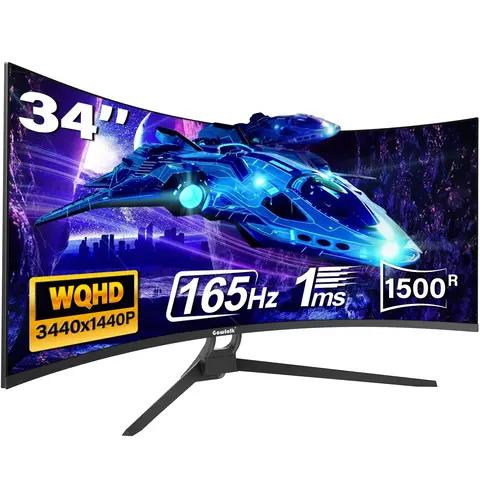 Gawfolk 34 Inch 4K UHD Curved Monitor, 165Hz Refresh Rate, 1500R Immersive Curvature, 21:9 Ultrawide Screen, HDR10, 1ms (MPRT) Response Time, TUV Eye-Care (Flicker-Free/Low Blue Light), 99% sRGB, HDMI 2.1/DP 1.4, VESA Mount 75x75mm, UK/EU Plug for Gaming/Office