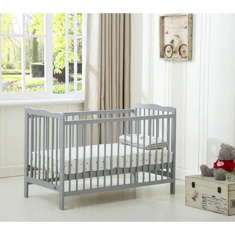 MCC Brooklyn Baby Cot Crib With Water repellent Mattress (Grey)
