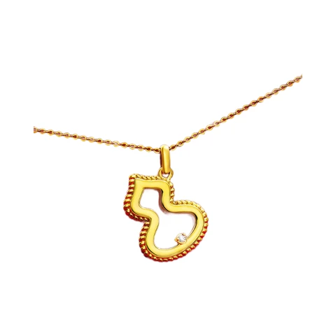 ochama x J.ZAO Pendentif gourde en or 999‰ avec chaîne en or 750‰ et diamants de culture Cadeaux d'anniversaire, mariage, Noël