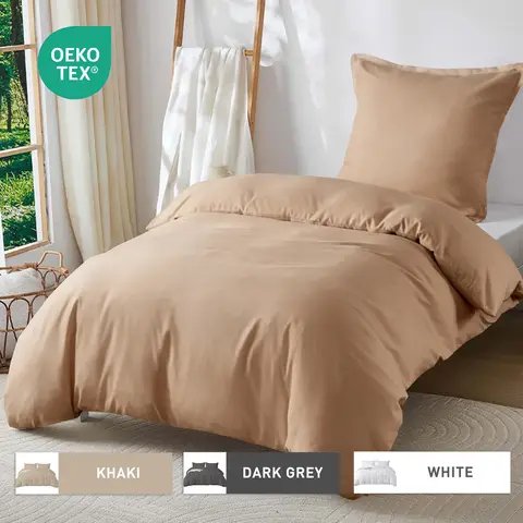 LeBonsoir Ensemble de literie kaki, housse de couette + taies d'oreiller, 140×200 cm/65×65 cm × 1, respirant et durable, doux et confortable, fermeture éclair, 3 pièces (1 housse de couette + 2 taies d'oreiller), housse de couette non incluse