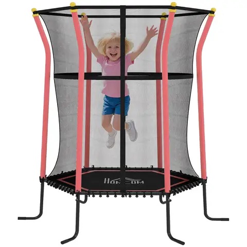 Homcom 5.4 FT Kids Trampoline, 64 Inch Toddler Trampoline with Enclosure Net Indoor Outdoor for Child Toddler Age 3- 10 Years, Red