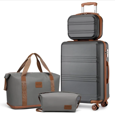 Kono Suitcase Lightweight ABS Hard Shell Carry-Ons Cabin Case Luggage Set with TSA Lock Luggage Sets with beauty case Included Duffels Bag & Toiletry Bag for TravelGrey/Brown