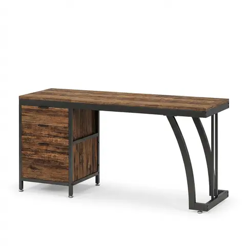 Tribesigns Schminktisch mit 3 Schubladen, 150 cm, reversibel, rustikal braun, nur Tisch