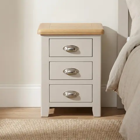 Bedside Table Windermere 3 Drawers Oak Top Grey/Natural
