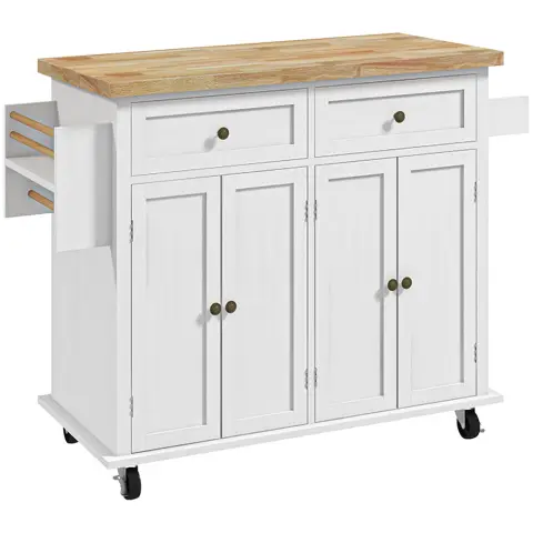 Homcom Kitchen Island Counter Panelled 2 Drawers 4 Doors White/Natural