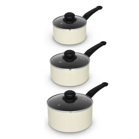 Swan Townhouse 3 Piece Saucepan Set, Cream
