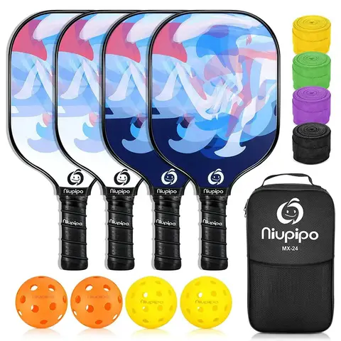 NIUPIPO Pickleball Paddles Set of 4 – Fiberglass Material, Polypropylene Honeycomb Core, USAPA Certified, Ultra-Light Design, Comfortable Grip, Ideal for Family Entertainment and Official Competitions, MX-24