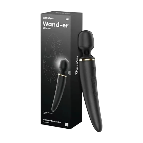 Satisfyer Wand-er Woman Massagestab mit 50 Vibrations-Modi, Sex-Spielzeug stark & leise, Elektronische Körpermassage für Frauen & Männer, Kleiner Ganzkörper Vibrator, Schwarz