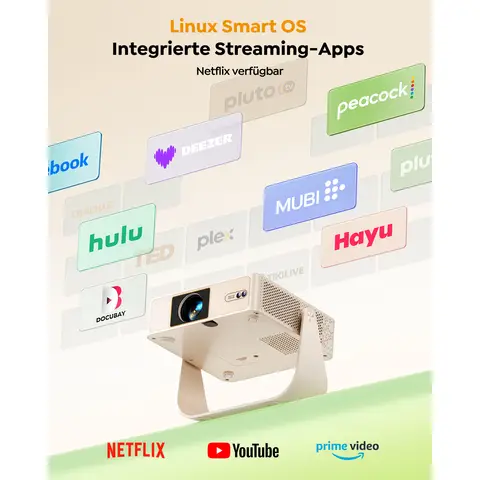 【Neuheit | Exklusiver Verkauf】YABER L1 Pro Native 1080P, 180 ANSI Lumen, 330° Drehbarer tragbarer Projektor mit flexiblem Ständer, Linux-System mit lizenziertem Netflix / Prime Video