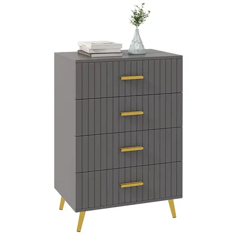 HOMCOM Bedroom Chest of Drawers, Modern 3/4-Drawer Dresser, Storage Drawer Unit with Aluminium Legs, Dark Grey 4 Drawers