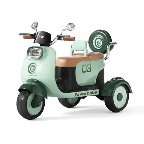 Neuleb YFQ 3-Wheel Kids Electric Motorcycle, Toddler Ride-On Toy with LED Headlight, Music, USB, Storage Box & Safety Seat, Rechargeable Battery Powered Motorbike for Boys & Girls Ages 3+, Green