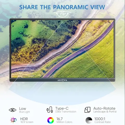 ARZOPA A1S Moniteur portable 14" FHD 1080P ultra-fin support double haut-parleurs